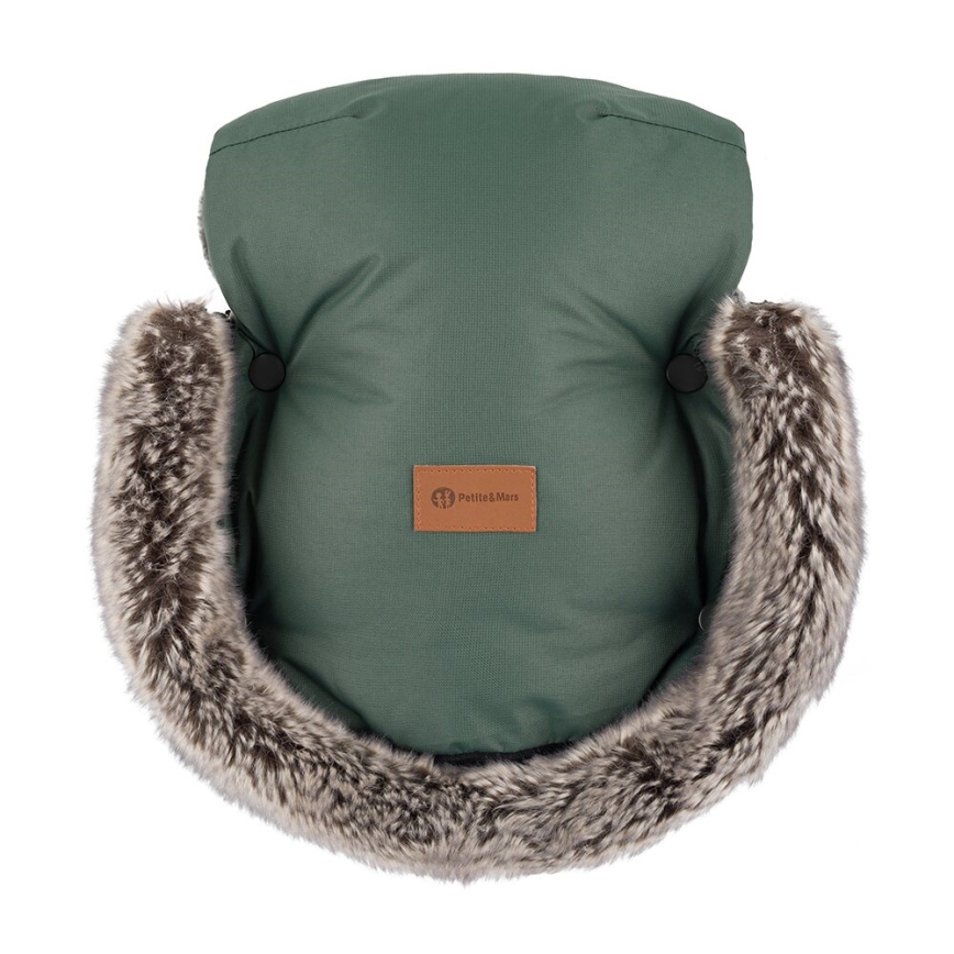 PETITE&MARS - KOMPLEKTS Bērnu ratu maiss 4in1 ARCTIC + stroller roka muffs FURRY Veritable Khaki