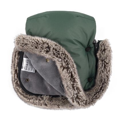 PETITE&MARS - KOMPLEKTS Bērnu ratu maiss 4in1 ARCTIC + stroller roka muffs FURRY Veritable Khaki