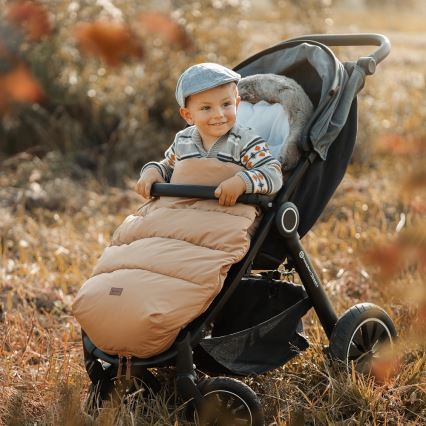PETITE&MARS - KOMPLEKTS Bērnu ratu maiss 4in1 COMFY + stroller roka muffs FURRY Elegant Caramel