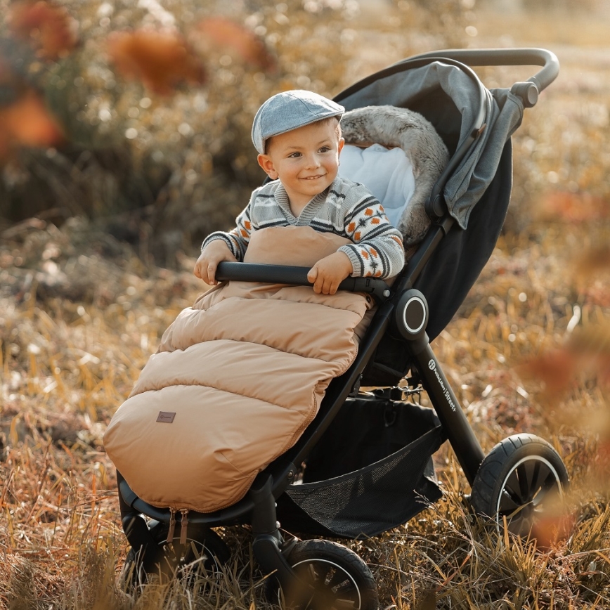 PETITE&MARS - KOMPLEKTS Bērnu ratu maiss 4in1 COMFY + stroller roka muffs FURRY Elegant Caramel