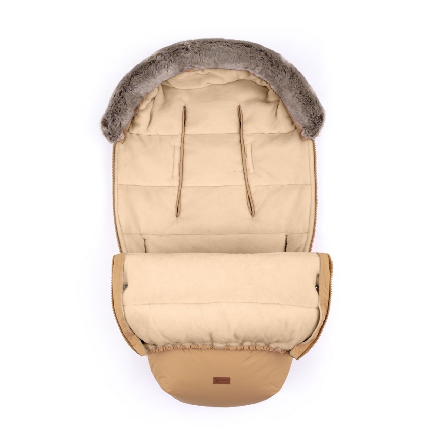 PETITE&MARS - KOMPLEKTS Bērnu ratu maiss 4in1 COMFY + stroller roka muffs FURRY Elegant Caramel