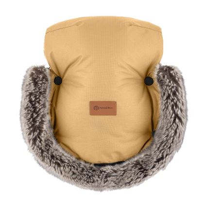 PETITE&MARS - KOMPLEKTS Bērnu ratu maiss 4in1 COMFY + stroller roka muffs FURRY Elegant Caramel