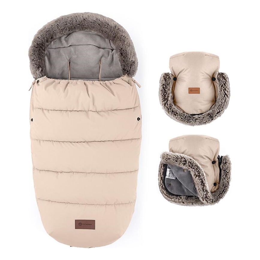 PETITE&MARS - KOMPLEKTS Bērnu ratu maiss 4in1 COMFY + stroller roka muffs FURRY roze Petal