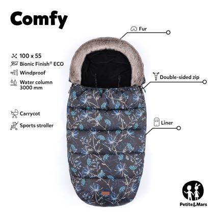 PETITE&MARS - KOMPLEKTS Bērnu ratu maiss 4in1 COMFY + stroller roka muffs FURRY Pastel Peach