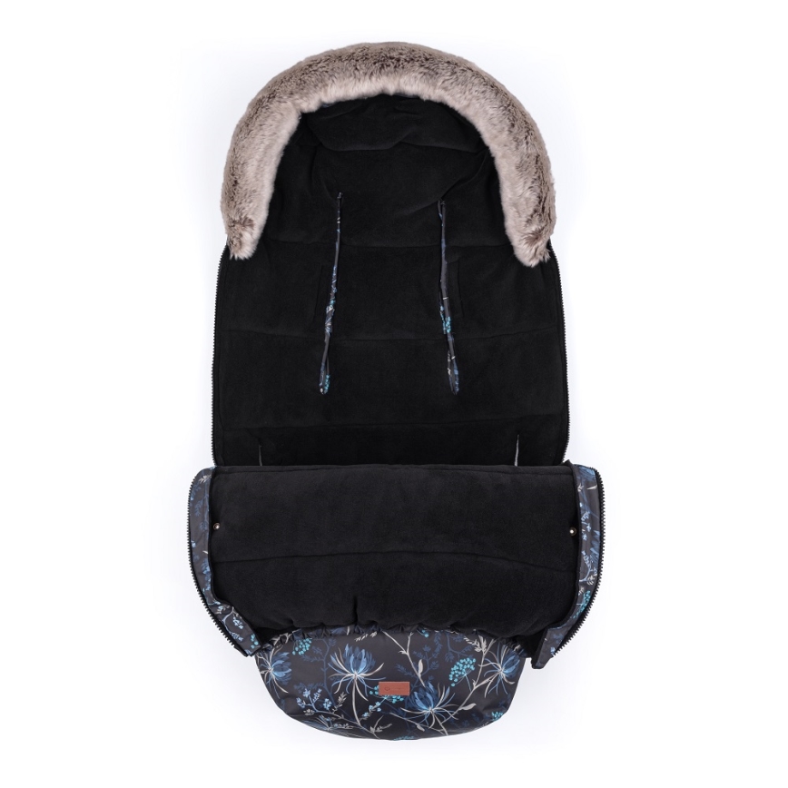 PETITE&MARS - KOMPLEKTS Bērnu ratu maiss 4in1 COMFY Stylish Beauty + stroller roka muffs FURRY Forever Black