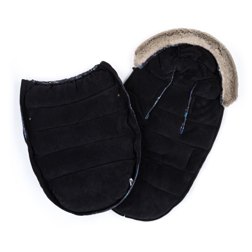 PETITE&MARS - KOMPLEKTS Bērnu ratu maiss 4in1 COMFY Stylish Beauty + stroller roka muffs FURRY Forever Black