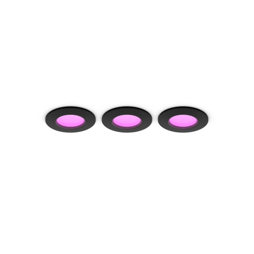 Philips - Komplekts 3x LED RGBW ar regulējamu spilgtumu vannas istabas iebūvējamie griestu gaismekļi Hue SLIM LED/8,3W/230V 1000-20000K melni P44