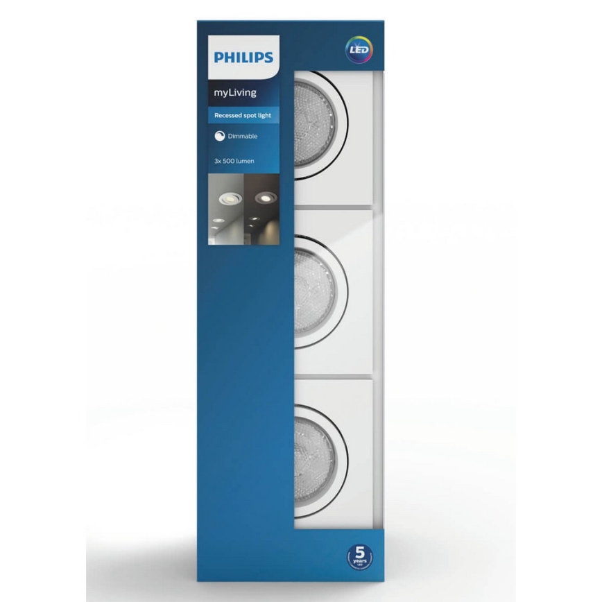 Philips 50123/31/P0 - KOMPLEKTS 3x LED aptumšojams iebūvējams griestu gaismeklis MYLIVING CASEMENT LED/4,5W/230V