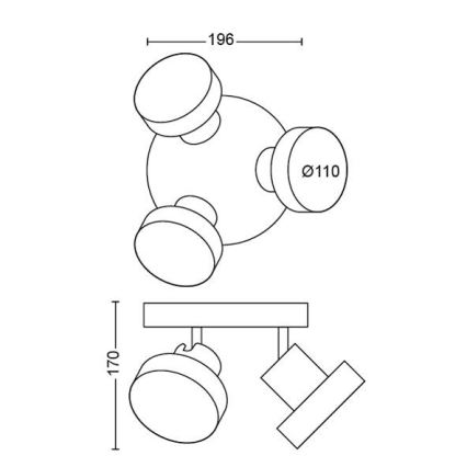 Philips 50603/30/P0 - LED Aptumšojams starmetis BUKKO 3xLED/4,3W/230V