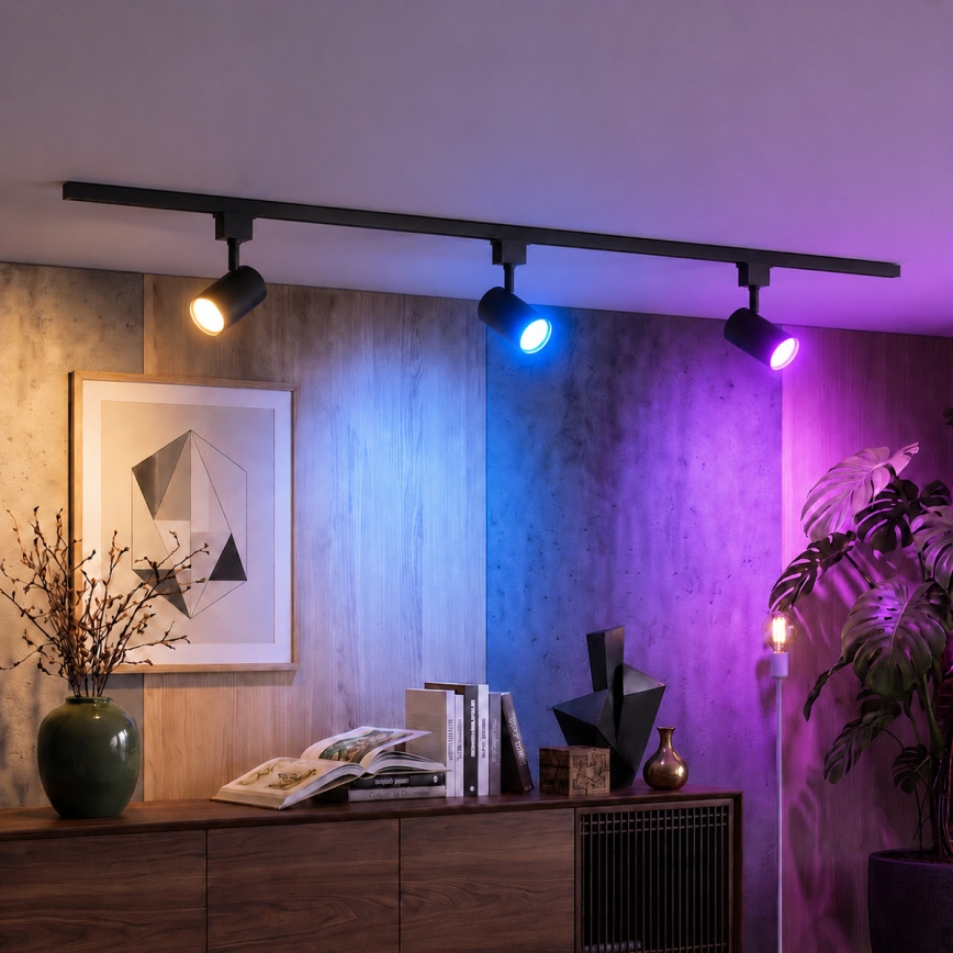 Philips - LED RGBW aptumšojams punktveida gaismeklis sliedes sistēmā EASYLINK HUE 3xGU10/4,7W/230V 2200-6500K 1m melns + Hue bridge