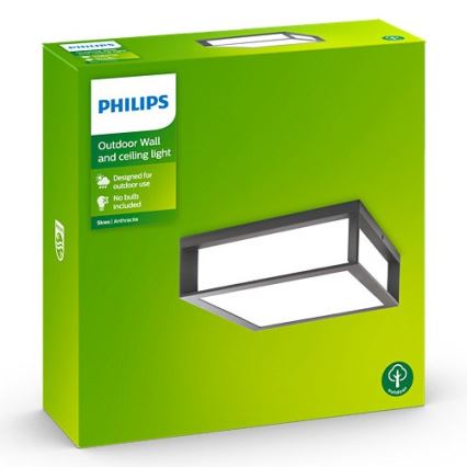 Philips - Āra griestu gaismeklis SKIES 2xE27/14W/230V IP44 antracīta