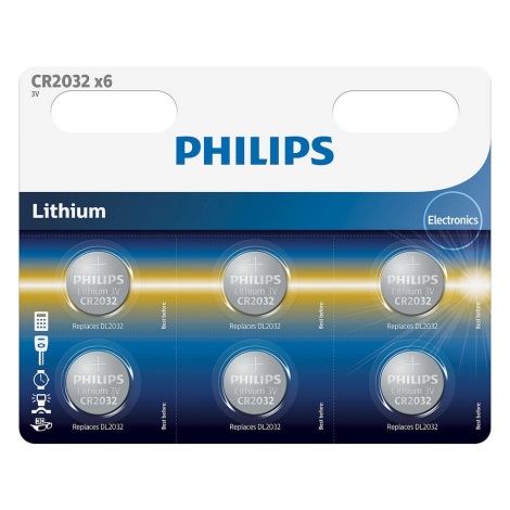 Philips CR2032P6/01B - 6 gab Pogas tipa litija baterija CR2032 MINICELLS 3V