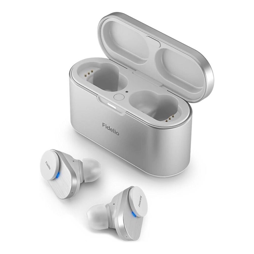 Philips Fidelio T1WT/00 - Bezvadu austiņas IPX4 2x 60 mAh + 650 mAh sudraba