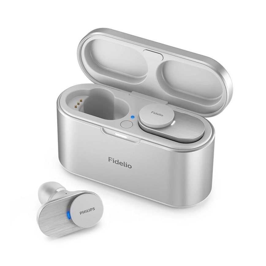Philips Fidelio T1WT/00 - Bezvadu austiņas IPX4 2x 60 mAh + 650 mAh sudraba