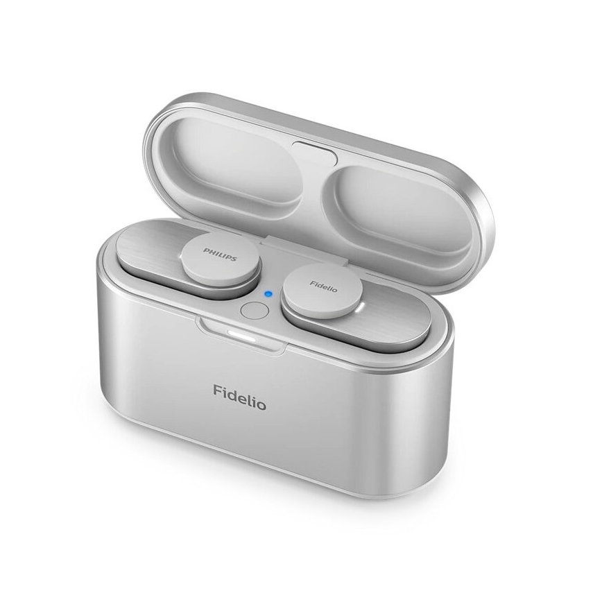 Philips Fidelio T1WT/00 - Bezvadu austiņas IPX4 2x 60 mAh + 650 mAh sudraba