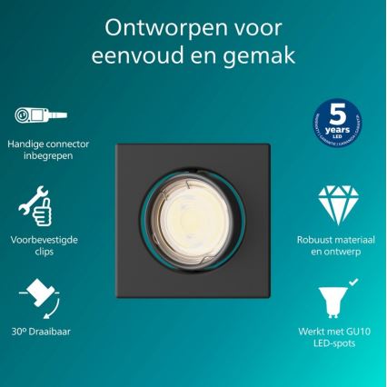 Philips - Griestu iebūvējamais gaismeklis PERIDOT 1xGU10/7W/230V melns