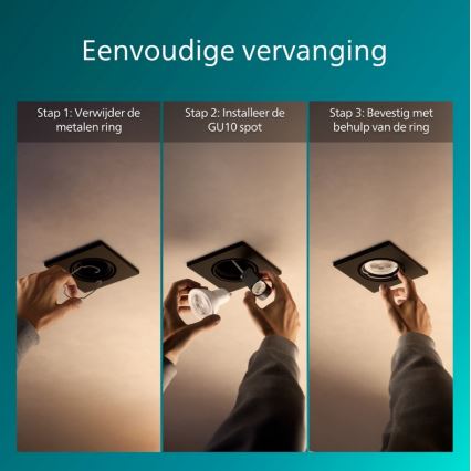 Philips - Griestu iebūvējamais gaismeklis PERIDOT 1xGU10/7W/230V melns