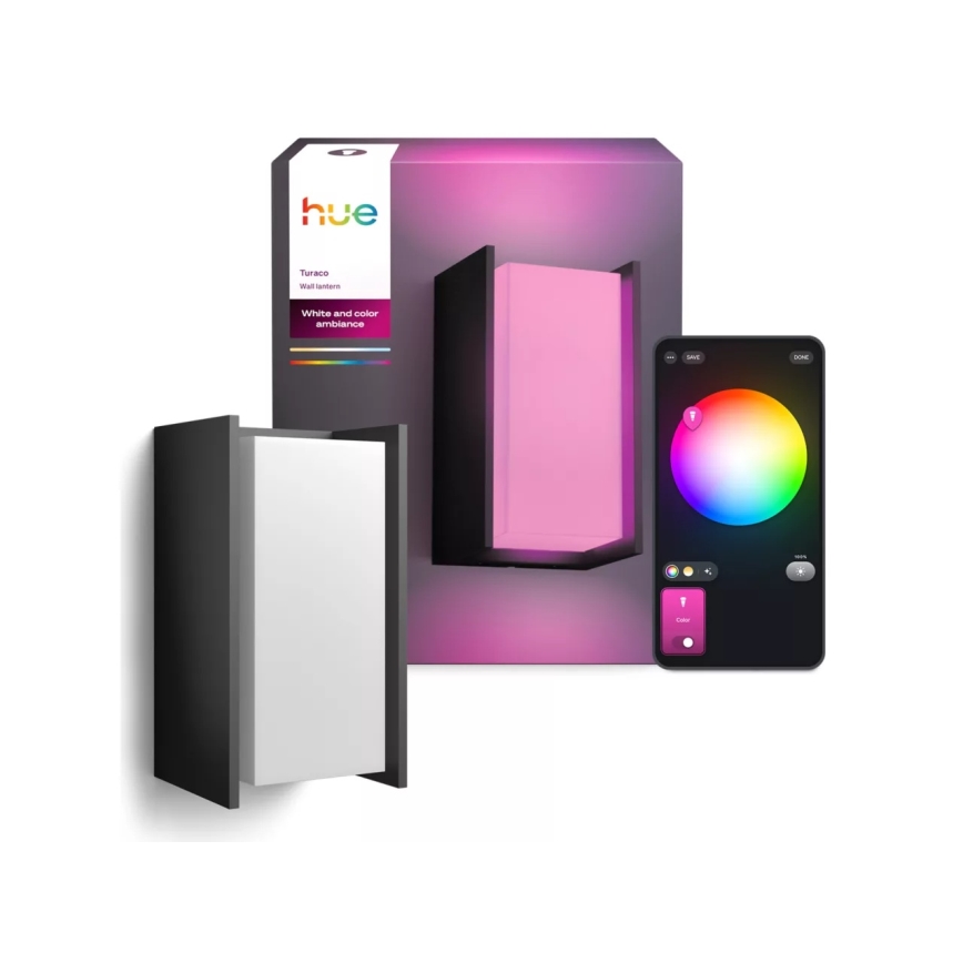 Philips - LED ārējais sienas gaismeklis ar regulējamu spilgtumu Hue TURACO White And Color Ambiance 1xE27/8,1W/230V 1000-20000K