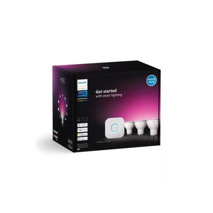 Starta komplekts Philips Hue WHITE AND COLOR AMBIANCE 3xGU10/4,2W/230V 2200-6500K + Hue Bridge