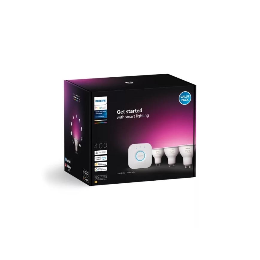 Starta komplekts Philips Hue WHITE AND COLOR AMBIANCE 3xGU10/4,2W/230V 2200-6500K + Hue Bridge