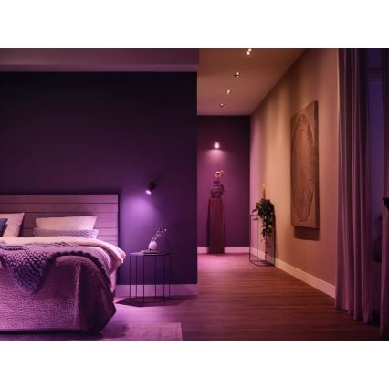 Bāzes komplekts Philips Hue WHITE AND COLOR AMBIANCE — 3x GU10 (4,2 W), 2000–6500 K; komplektā Hue Bridge un dimmeris