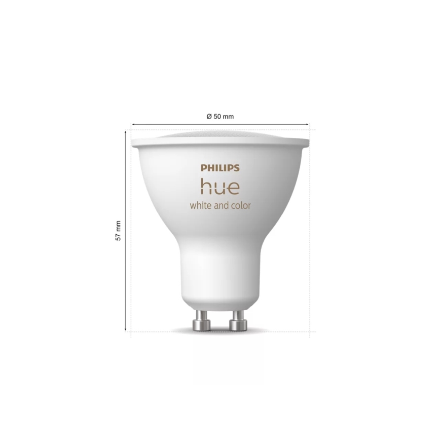 Bāzes komplekts Philips Hue WHITE AND COLOR AMBIANCE — 3x GU10 (4,2 W), 2000–6500 K; komplektā Hue Bridge un dimmeris