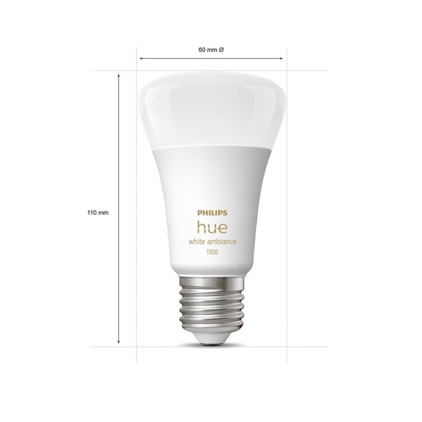 Philips Hue WHITE AMBIANCE pamata komplekts 2xE27/8W/230V + Hue Bridge un dimmera slēdzis