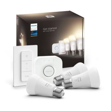Philips Hue WHITE pamata komplekts 3xE27/9,5W 2700K + Hue Bridge un dimmera slēdzis