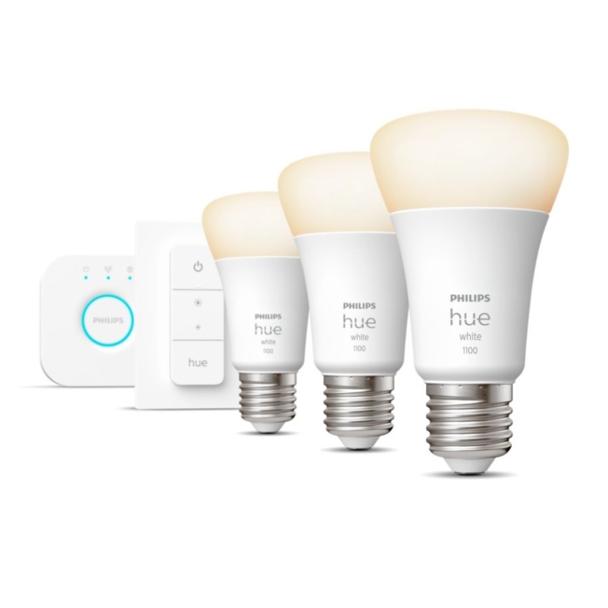 Philips Hue WHITE pamata komplekts 3xE27/9,5W 2700K + Hue Bridge un dimmera slēdzis