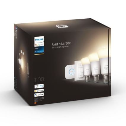 Philips Hue WHITE pamata komplekts 3xE27/9,5W 2700K + Hue Bridge un dimmera slēdzis