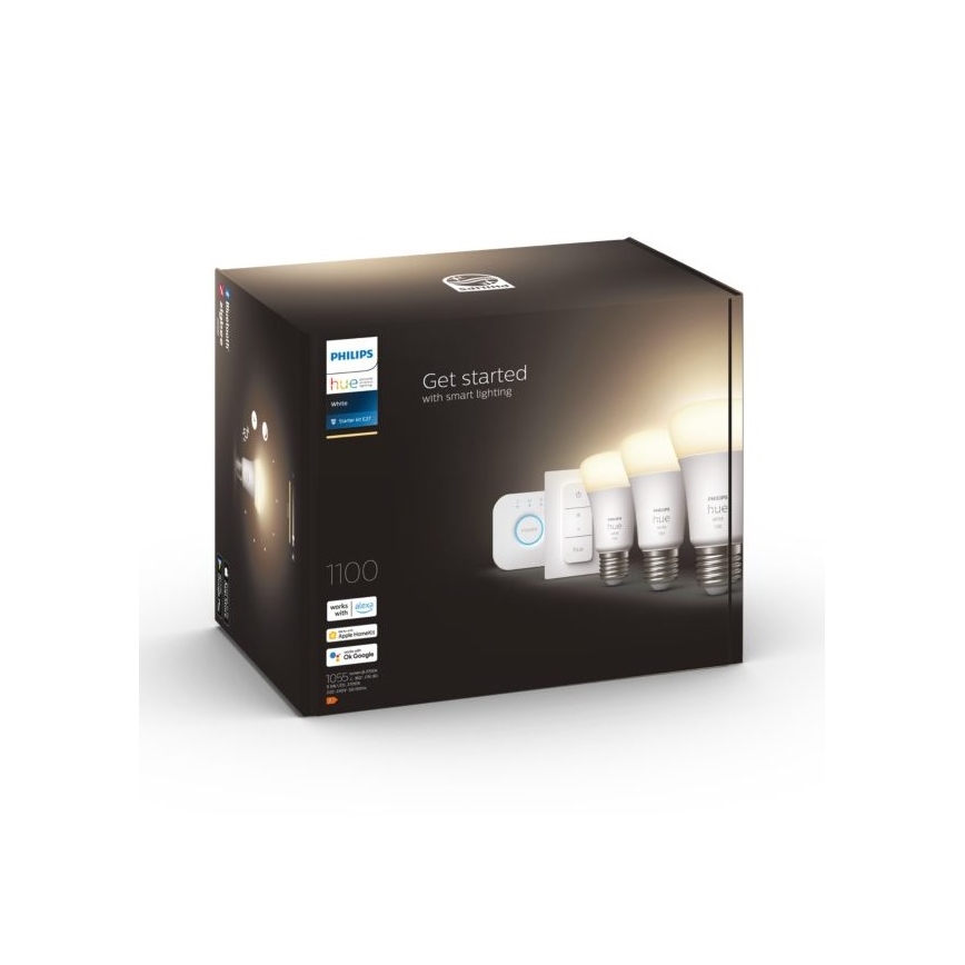 Philips Hue WHITE pamata komplekts 3xE27/9,5W 2700K + Hue Bridge un dimmera slēdzis