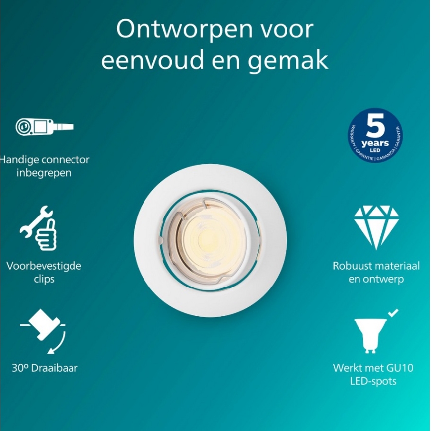 Philips - Iebūvējamais griestu gaismeklis PERIDOT 1xGU10/7W/230V balts