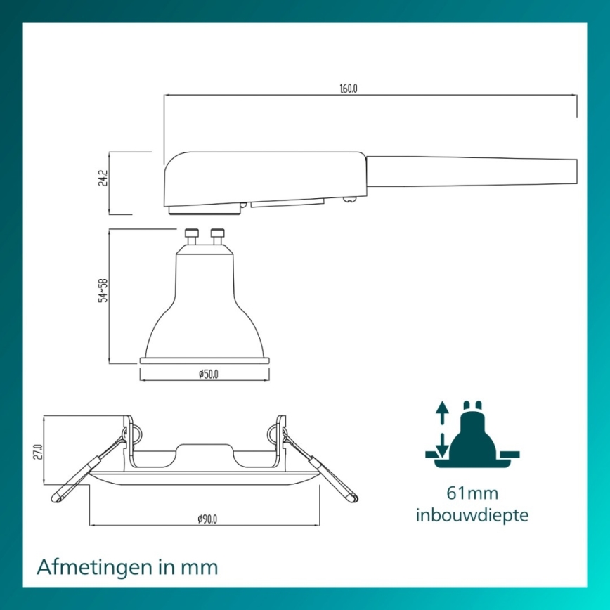 Philips - Iebūvējamais griestu gaismeklis PERIDOT 1xGU10/7W/230V balts