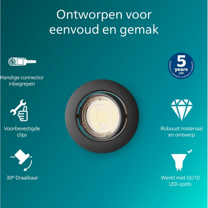 Philips - Iebūvējamais griestu gaismeklis PERIDOT 1xGU10/7W/230V melns