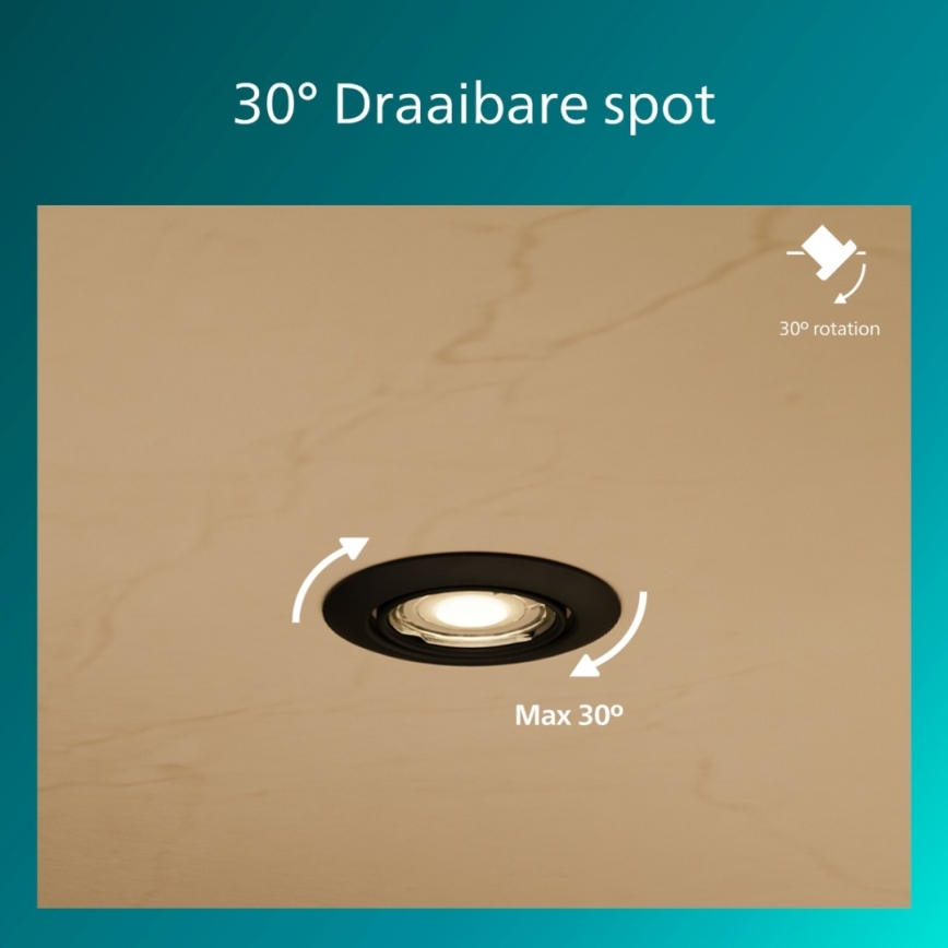 Philips - Iebūvējamais griestu gaismeklis PERIDOT 1xGU10/7W/230V melns