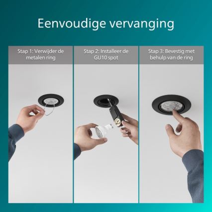 Philips - Iebūvējamais griestu gaismeklis PERIDOT 1xGU10/7W/230V melns