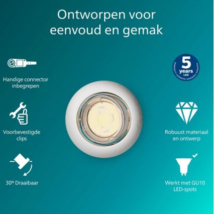 Philips - Iebūvējamais griestu gaismeklis PERIDOT 1xGU10/7W/230V, sudraba krāsā