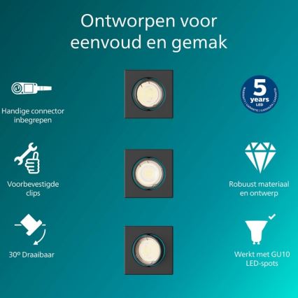 Philips - komplekts 3x iebūvējamais griestu gaismeklis PERIDOT 1xGU10/7W/230V melns
