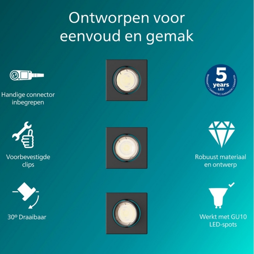 Philips - komplekts 3x iebūvējamais griestu gaismeklis PERIDOT 1xGU10/7W/230V melns