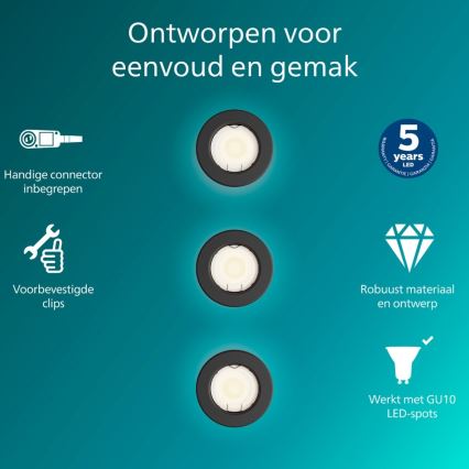 Philips - komplekts 3x iebūvējamie griestu gaismekļi PERIDOT 1x GU10/7W/230V melni