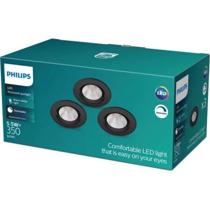 Philips - KOMPLEKTS 3x LED Aptumšojama iegremdējama lampa SPARKLE LED/5,5W/230V 2700K melna