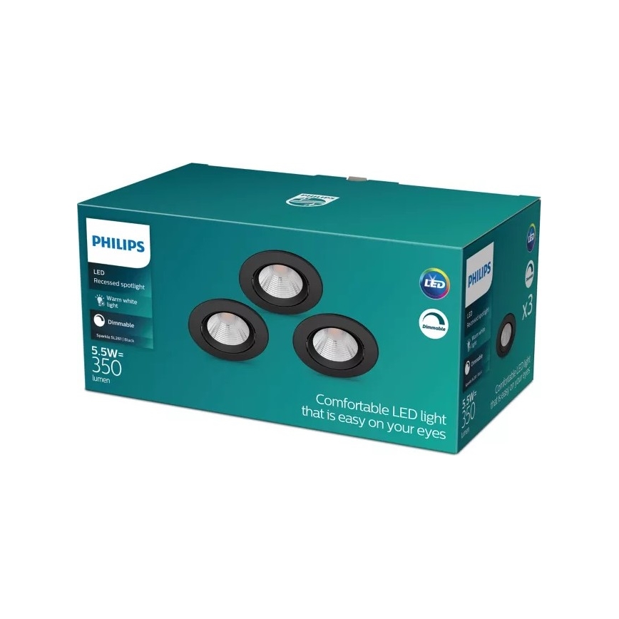 Philips - KOMPLEKTS 3x LED Aptumšojama iegremdējama lampa SPARKLE LED/5,5W/230V 2700K melna