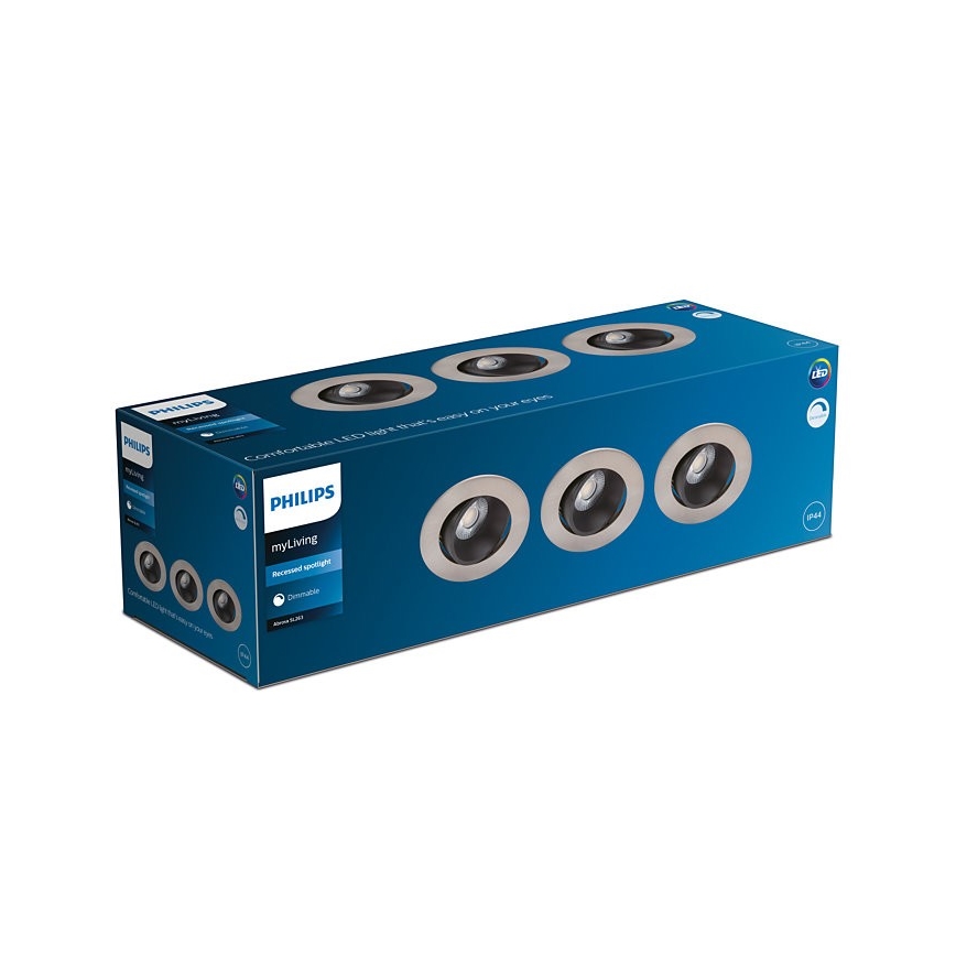 Philips - KOMPLEKTS 3x LED Aptumšojama vannas istabas iegremdējama lampa ABROSA LED/9W/230V IP44