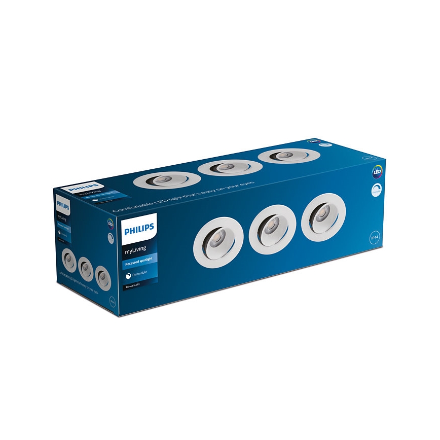 Philips - KOMPLEKTS 3x LED Aptumšojama iegremdējama vannas istabas lampa ABROSA LED/9W/230V IP44