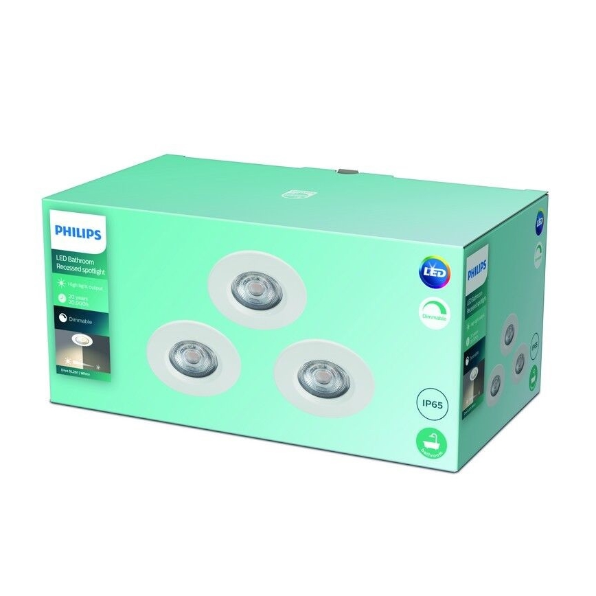 Philips - KOMPLEKTS 3x LED Aptumšojams vannas istabas gaismeklis LED/5W/230V 2,700K IP65