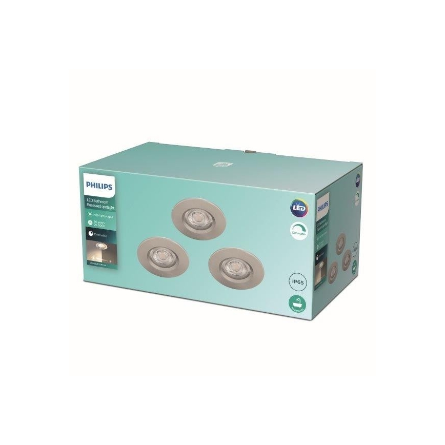 Philips - KOMPLEKTS 3x LED Aptumšojams vannas istabas gaismeklis LED/5W/230V 2,700K IP65