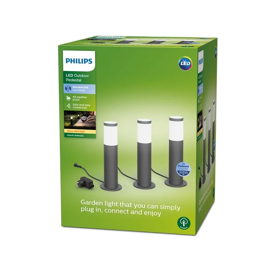 Philips - KOMPLEKTS 3x LED Āra lampa GARDENLINK LED/24W/230V 2700K IP44