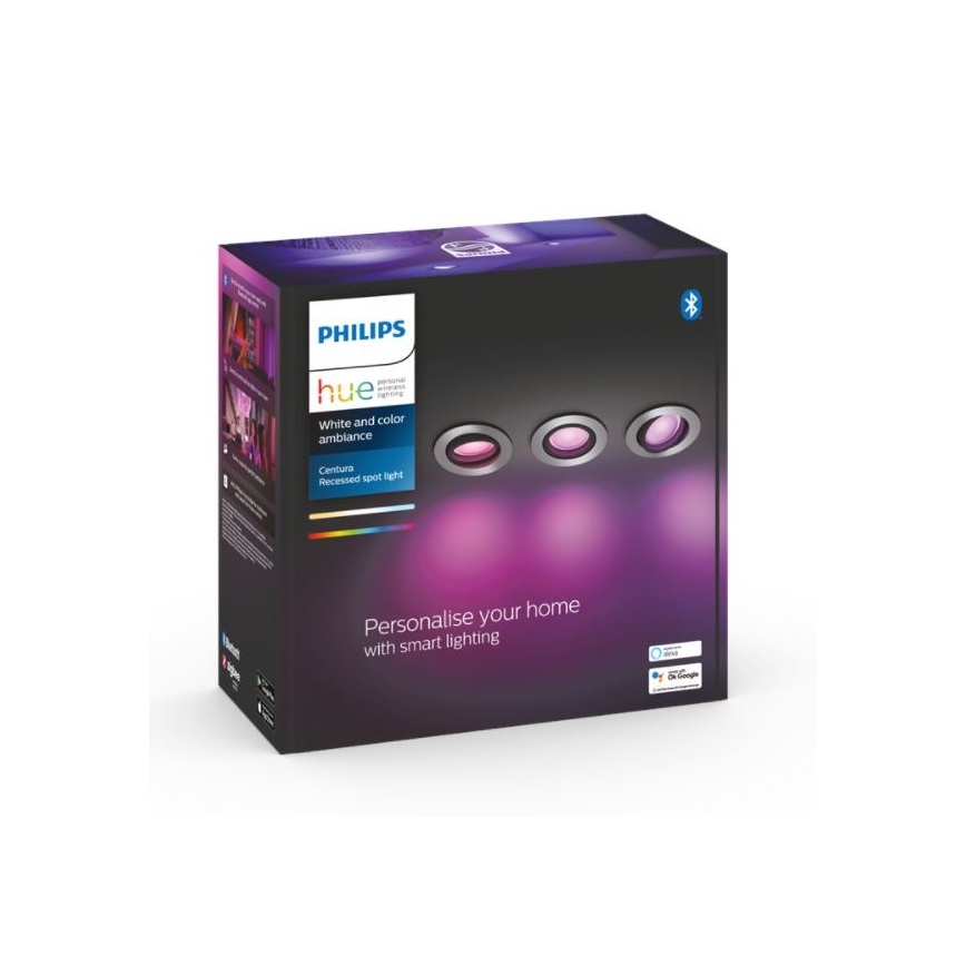 Philips - KOMPLEKTS 3x LED RGB Aptumšojams iegremdēts gaismeklis Hue CENTURA 1xGU10/5,7W/230V 2000-6500K