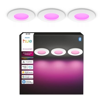 Philips - KOMPLEKTS 3x LED RGBW ar regulējamu spilgtumu vannas istabas iebūvējamais griestu gaismeklis Hue SLIM LED/8,3W/230V 1000-20000K balts P44