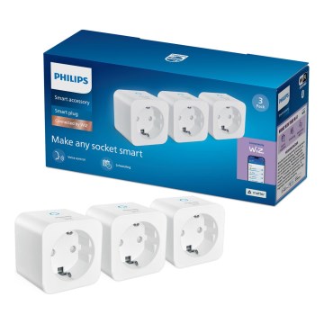 Philips - komplekts 3x viedās SCHUKO kontaktligzdas 2300 W, Wi-Fi